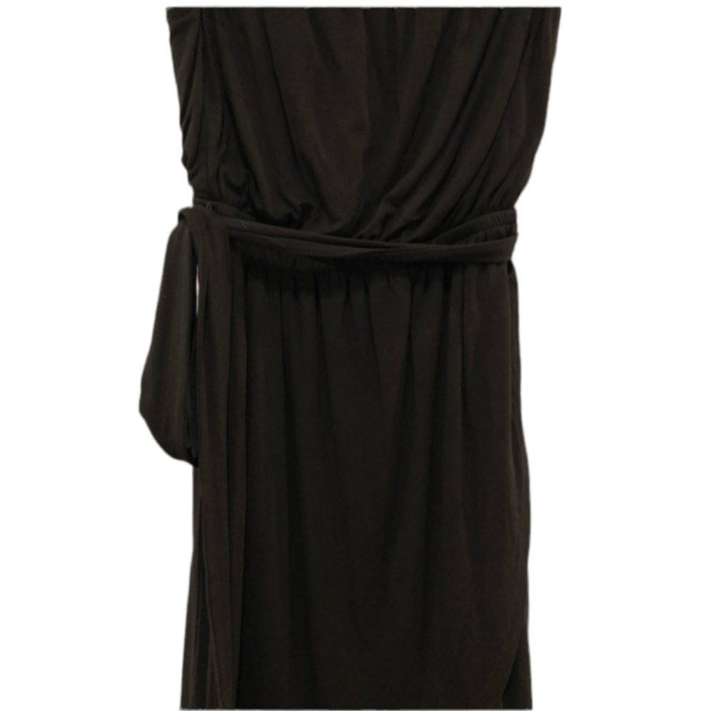 The limited size medium black halter dress elastic waistband and at the top